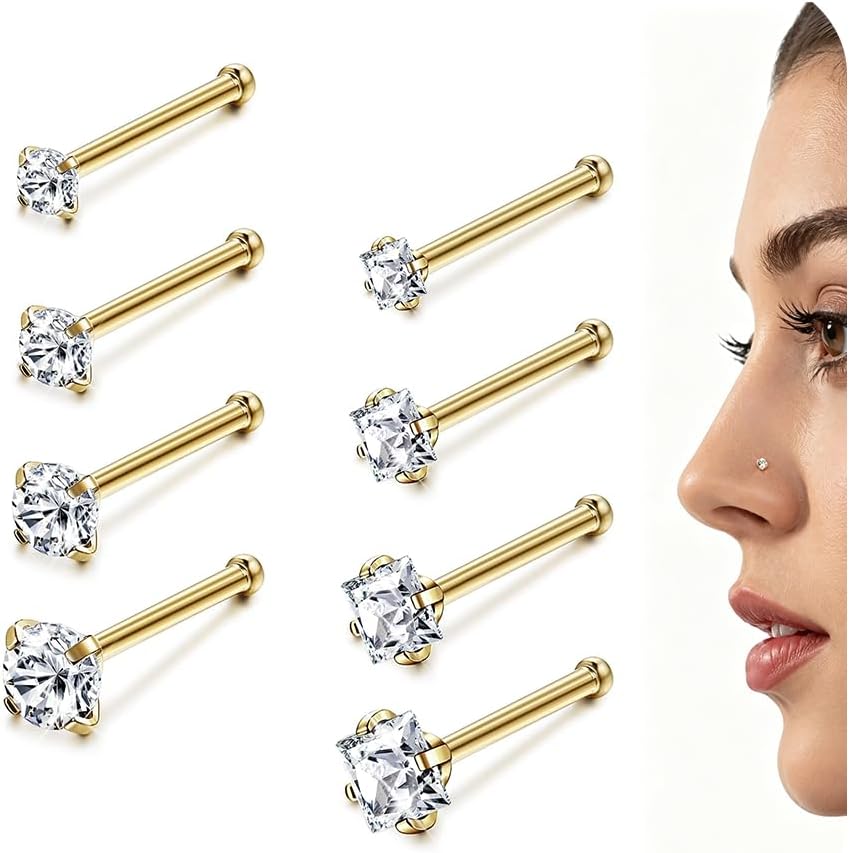 davka 20G Hypoallergenic Nose Rings Studs, Surgical Stainless Steel Cubic Zirconia Nose Stud Labret Nose Piercing Jewelry for Women Men, 1.5mm 2mm 2.5mm 3mm CZ