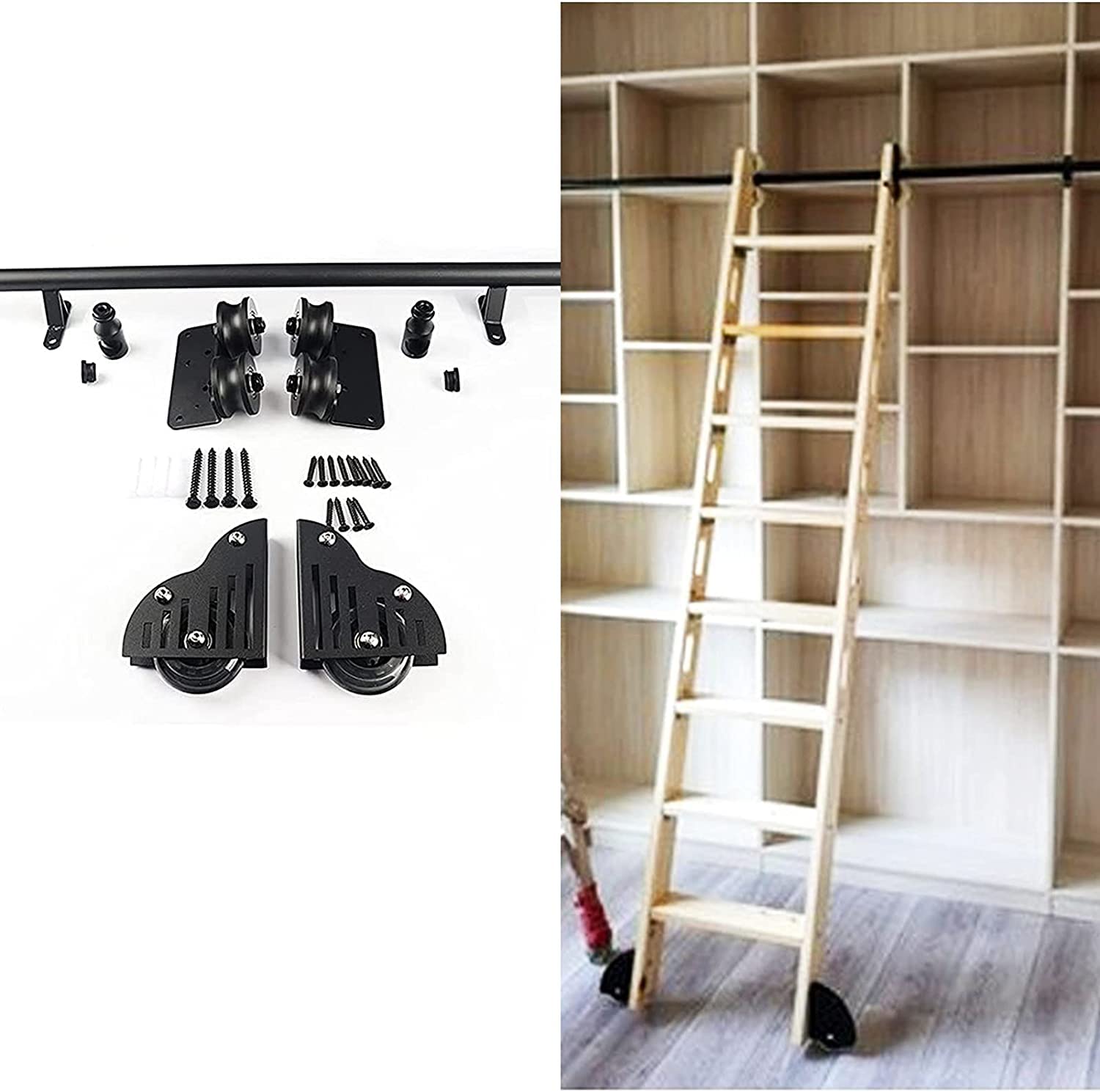 Kit quincaillerie pour échelle de meuble et rail mobile tube rond coulissant de 3,3 à 20 pieds