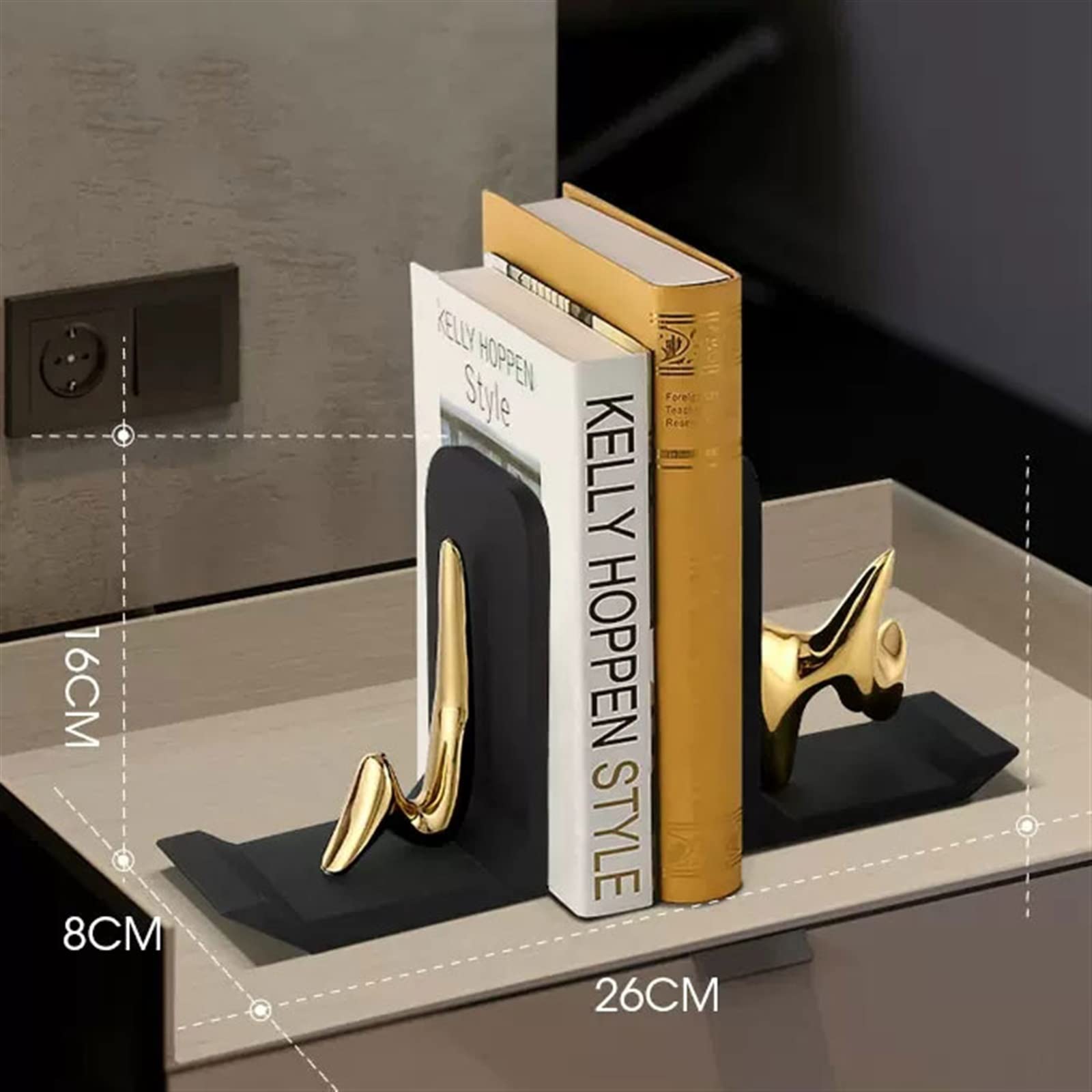 Buchteiler Dekorative Buchstützen im Metallstil, Schwarze Messing-Buchstützen for den Schreibtisch, L-förmige dekorative Buchstützen for schwere Bücher, Lehrbuchhalter, 1 Paar