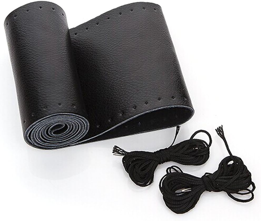 Universal Steering Wheel Cover Genuine Leather Stitch On Wrap (Size M, Black) by AULLY Park