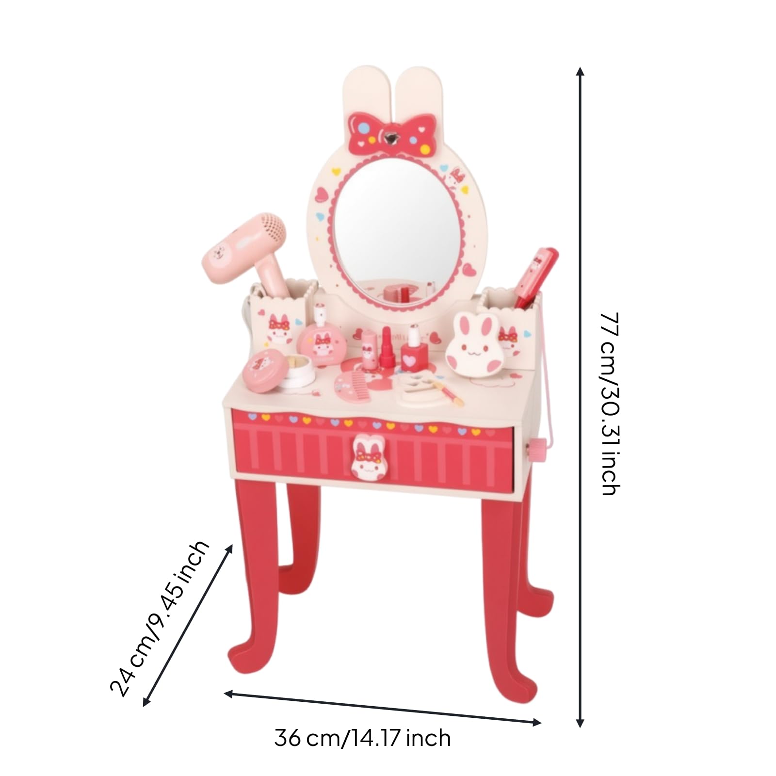 Tocador con Espejo Compacto Mesa Maquillaje con Espejo Resistente Mueble para Niñas, Niños