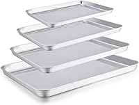 Vista 1 de TeamFar Baking Sheet Set of 4, 16/12.5/10/9.3 Inch Stainless Steel Baking Pan Tray Cookie Sheet, Non Toxic & Healthy, Rust Free & Easy Clean
