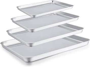 TeamFar Baking Sheet Set of 4, 16/12.5/10/9.3 Inch Stainless Steel Baking Pan Tray Cookie Sheet, Non Toxic & Healthy, Rust Fr