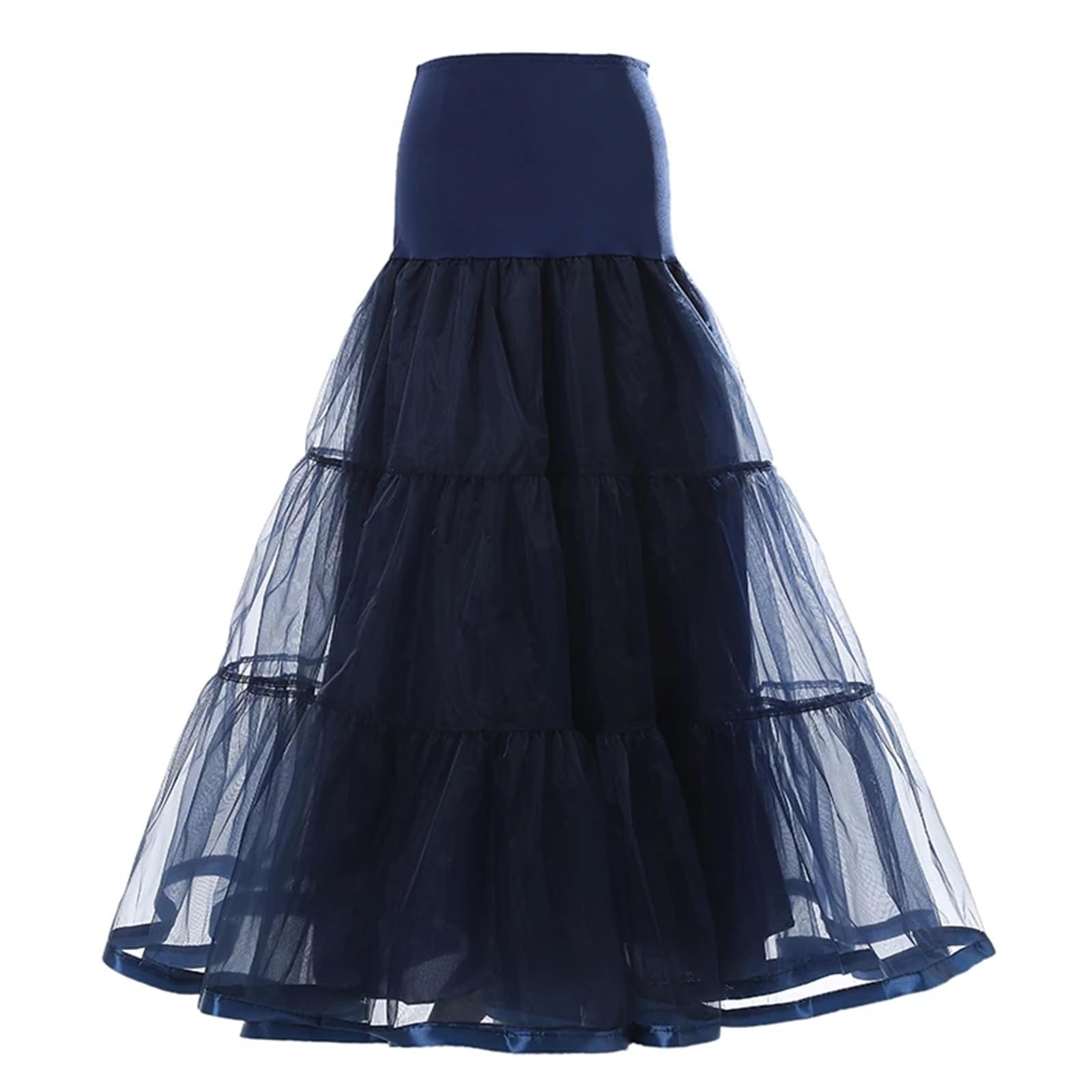 Jupon sous Robe Femme Jupon à Volants de 98 cm de Long, Crinoline, Vintage, for Robe de mariée, sous-Jupe, Tutu, balançoire, avec Bordure en Ruban(Deep Blue,S-M)
