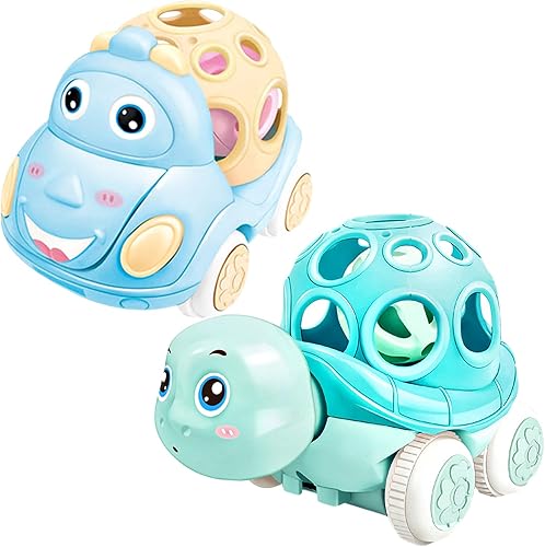 ONEST 2 piezas de autos de juguete para bebés, auto de juguete de goma suave para niños pequeños, juguete de juguete para niños pequeños, camión de