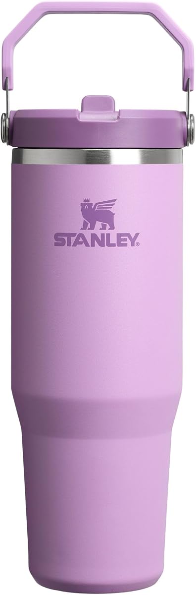 STANLEY Vaso con pajita IceFlow 2.0, 30 oz, lila | Asa de fácil transporte | Tapa giratoria y pajita abatible | Botella de agua resistente a fugas | Acero inoxidable aislado | Sin BPA