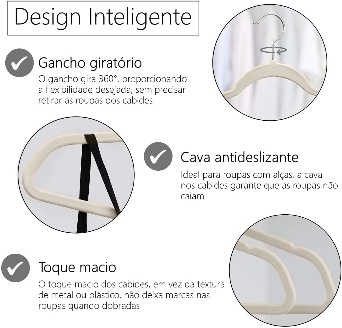 Kit 50 Cabide Infantil Veludo Antideslizante Ultra Fino Moderno (Bege) Kit 50 Cabide Infantil Veludo Antideslizante Ultra Fino Moderno (Bege)