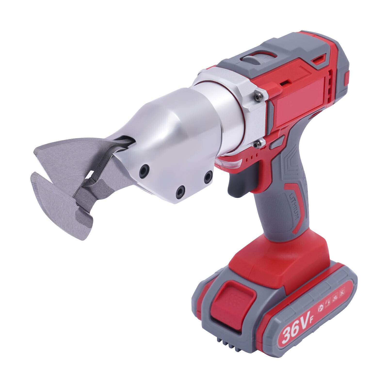 PIAOCAIYIN 36V Electric Metal Shears, Electric Tin Snips w/Adjustable Speed, Electric Metal Cutter Tool w/2 Batteries, Cordless Electric Shears for Cutting Metal/Plastic/Cloth (Red & Grey)
