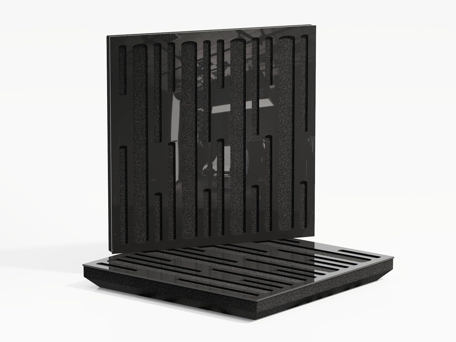 2 Pack — Sound Absorption-Diffuse Acoustic Panel | 50x50x5cm | Absorption - Diffusion - Reflection - Soundproofing | Perforated Plastic: [Black Glossy Plastic | x2 P10]