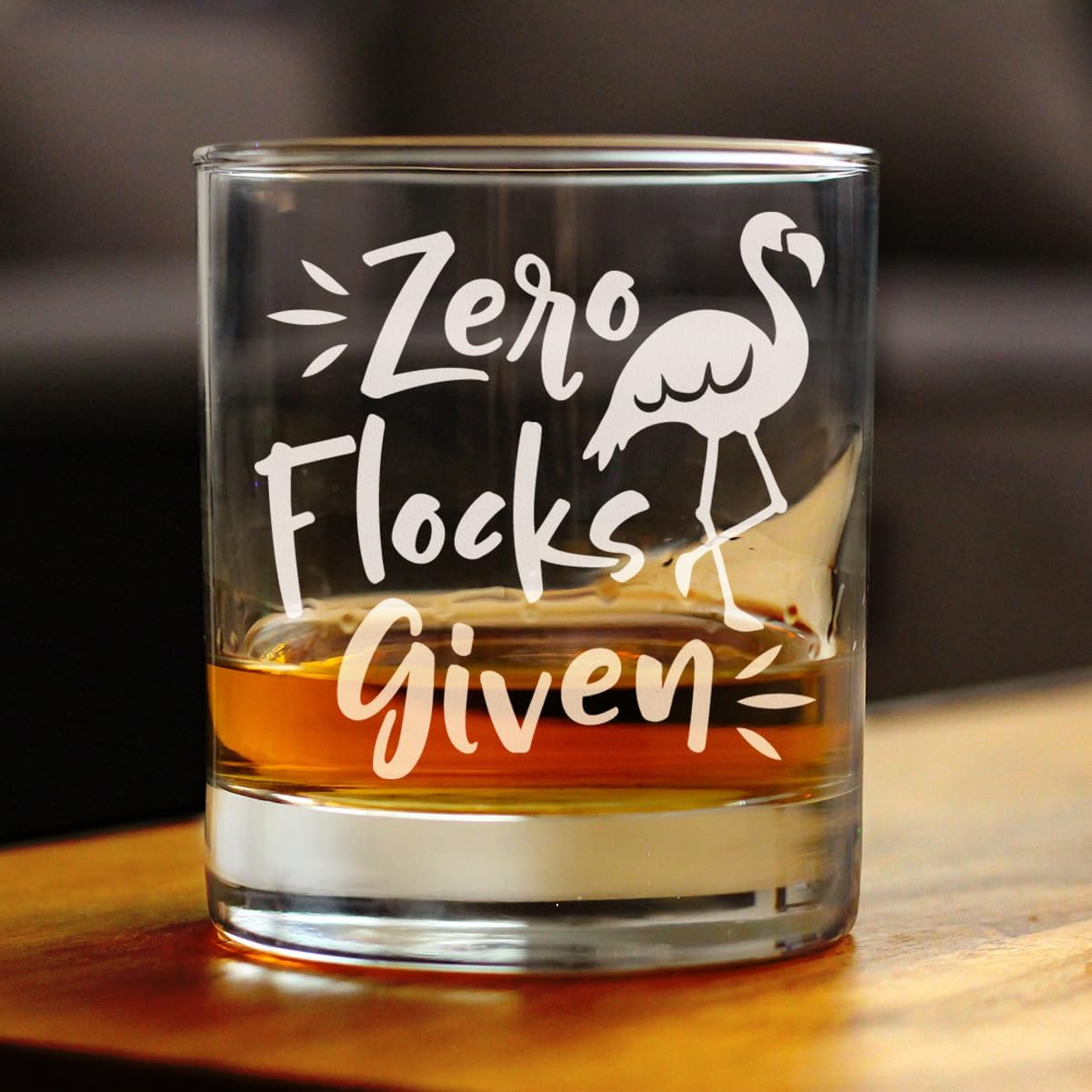 Custom Zero Flocks Given - Funny Flamingo Personalized Whiskey Rocks Glass - Bird Gifts for Men & Women - Fun Whisky Tumbler Decor