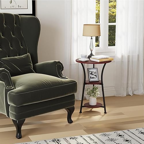 Miniatura 8 de Dulcii Mesa auxiliar redonda pequeña para espacios estrechos y pequeños, sofá redondo de 3 niveles junto a la mesa, mesa auxiliar moderna para sofá