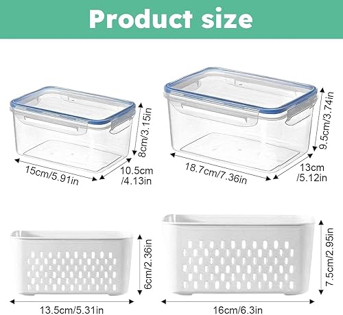 Miniatura 2 de 2 recipientes de almacenamiento de frutas para refrigerador, recipientes de almacenamiento de alimentos a prueba de fugas con colador extraíble,