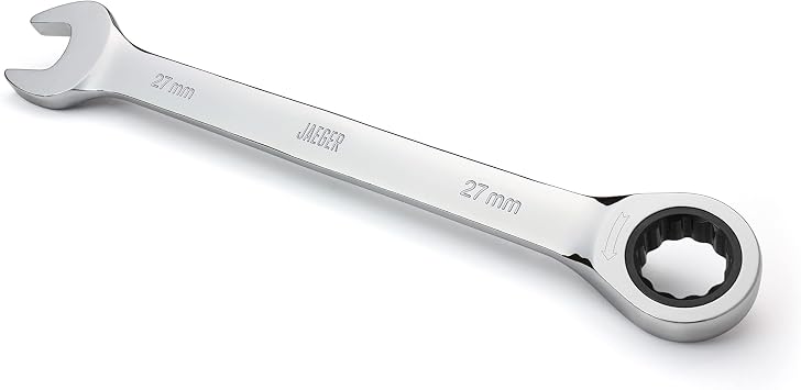 Jaeger 27 mm Ratchet Wrench with 113-Tooth Ratcheting Precision and Hardened, Polished Steel for Projects with Metric Tight Spaces