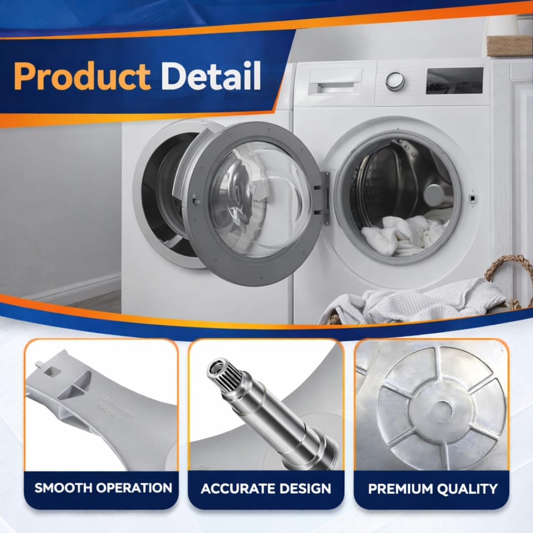 DC97-16509B Washer Flange Shaft Repair Kit Fit on Samsung Washing Machine, Compatible Drum Support Assembly with Reinforced Shaft Design, Includes 6 Hex Mounting Bolts DC60-40137A