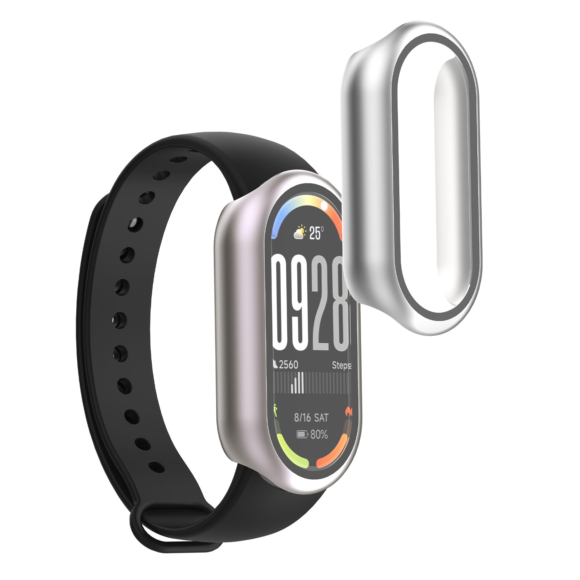 kwmobile 2 x etui kompatybilne z Xiaomi Mi Band 10 / Smart Band 10 - Fullbody Fitness Tracker Case zestaw ze szkła - srebrny, metaliczny różowy