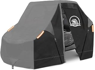 COVERVIN UTV Cover with Heavy Duty Black Grey Waterproof Oxford Cloth Material Protects UTV from Rain, Hail Dust Snow and Sun with Zip Vents Triangular Straps 4-6 seats for Polaris RZR Can-Am Yamaha Honda Kawasaki (XXXL 162")