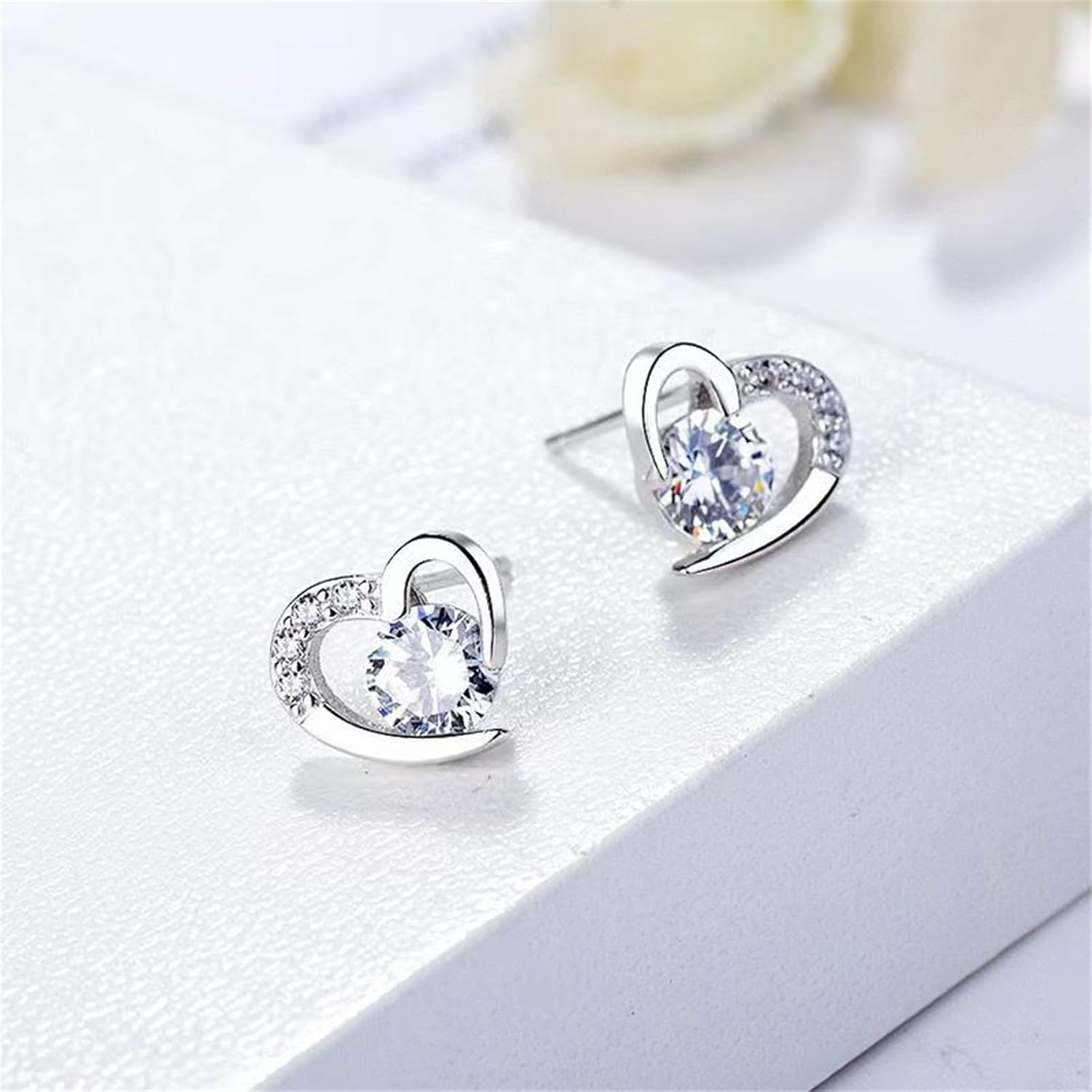 MALOYANVE Cubic Zirconia Heart Stud Earrings Elegant 14K Gold over Sterling Silver Round Cut Simulated Vintage Crystal Stud Earrings Wedding Jewelry Gifts for Women - Image 5