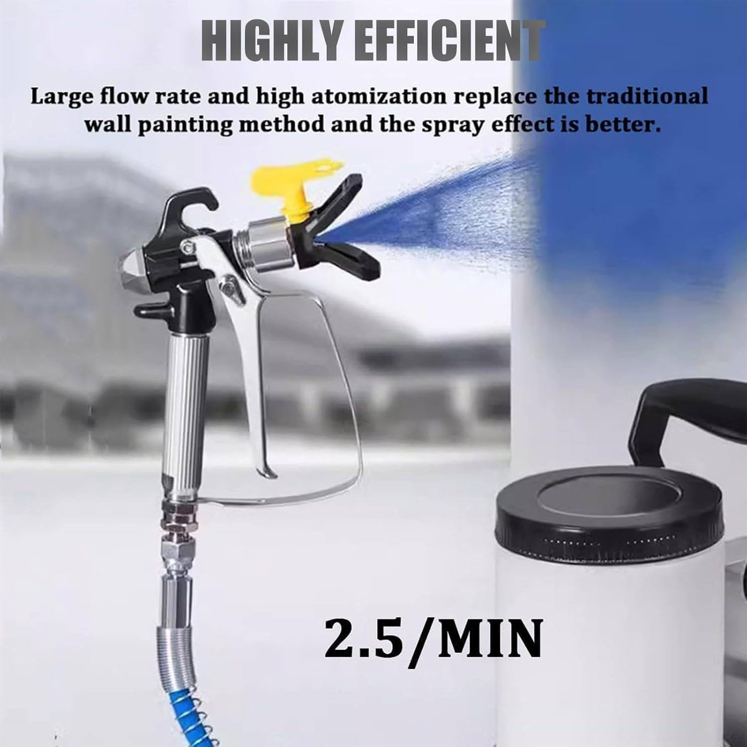 Pulverizador sin Aire de Alta presión, máquina de Pintura eléctrica de 1600 W con presión Ajustable, Manguera de 5 m, tolva de 2 l, para Paredes Interiores y Exteriores, Muebles y techos.