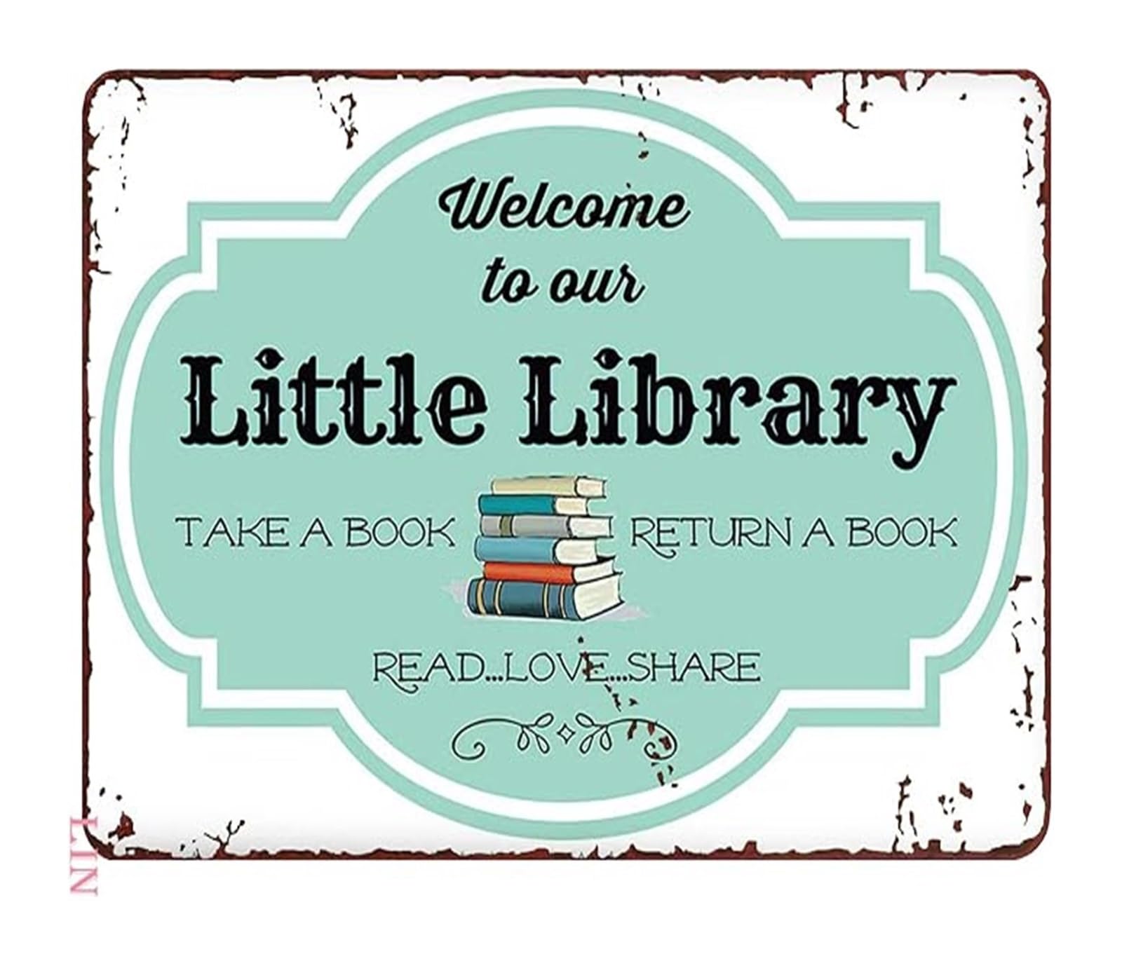 IDGTTLDF Charming Library Welcome Vintage Tin Sign Rustic Metal Plaque for Entryway Porch Decor 8 X 12 in