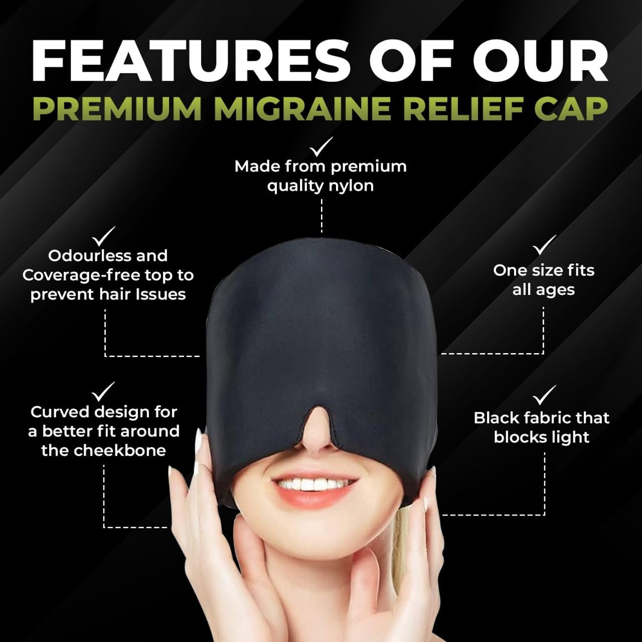 Migraine Relief Cap for Headache & Migraine Pain | Hot & Cold Therapy Cooling Gel Mask | Sinus, Stress, Tension Relief Head Wrap | Reusable Ice Pack Cap for Men & Women (Multicolor) — Amazon image 7