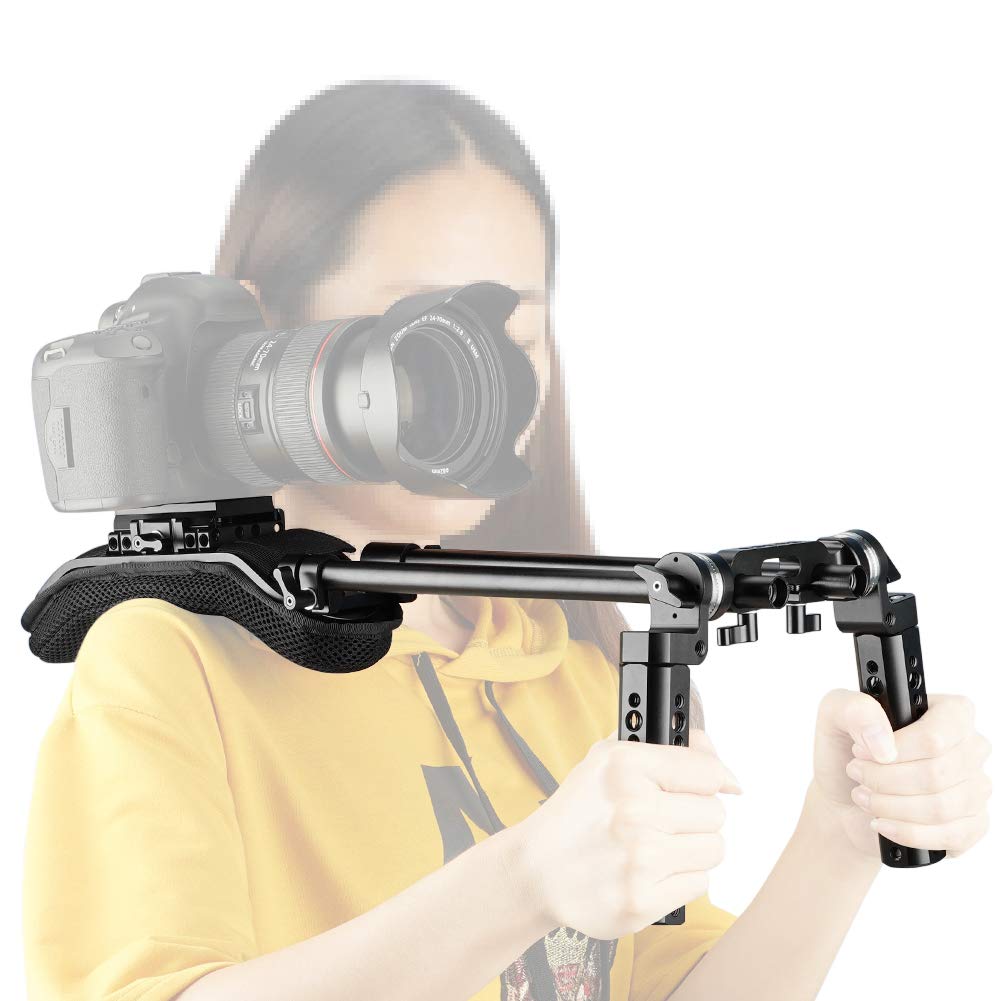 NICEYRIG Kit de Support pour Plate-Forme avec épaulement de 15 mm avec Plaque de Base QR 15 mm Tige de Serrage Rosette Poignée Poignées pour Caméscope DSLR DV