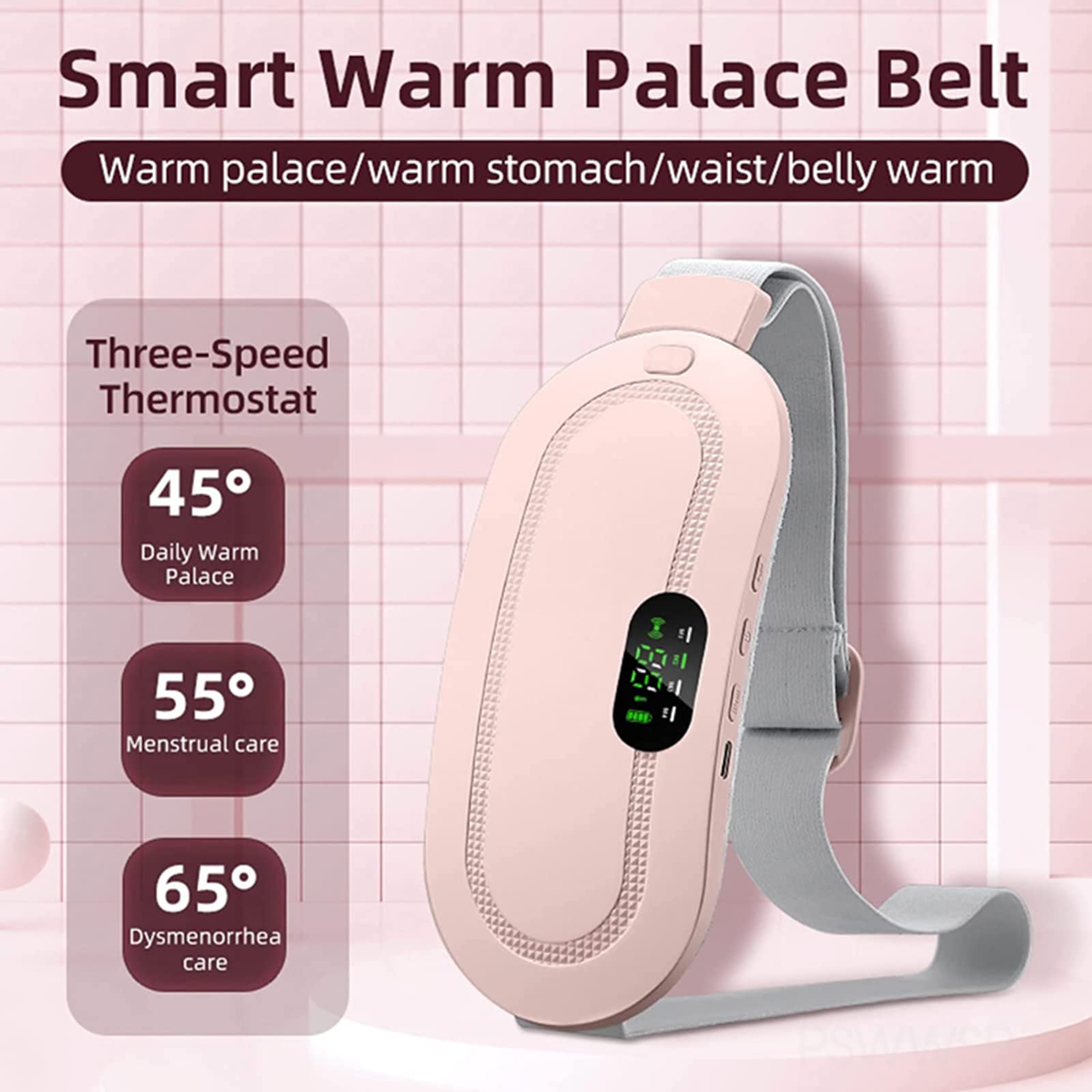 Tragbares Menstruations-Heizkissen, USB Elektrische Bauchwickel Wärmegürtel, Mit 3 Wärmestufen Und 3 Massagemodi, Schnelle Erwärmung Wickelgürtel Für Frauen Mädchen (Rosa)