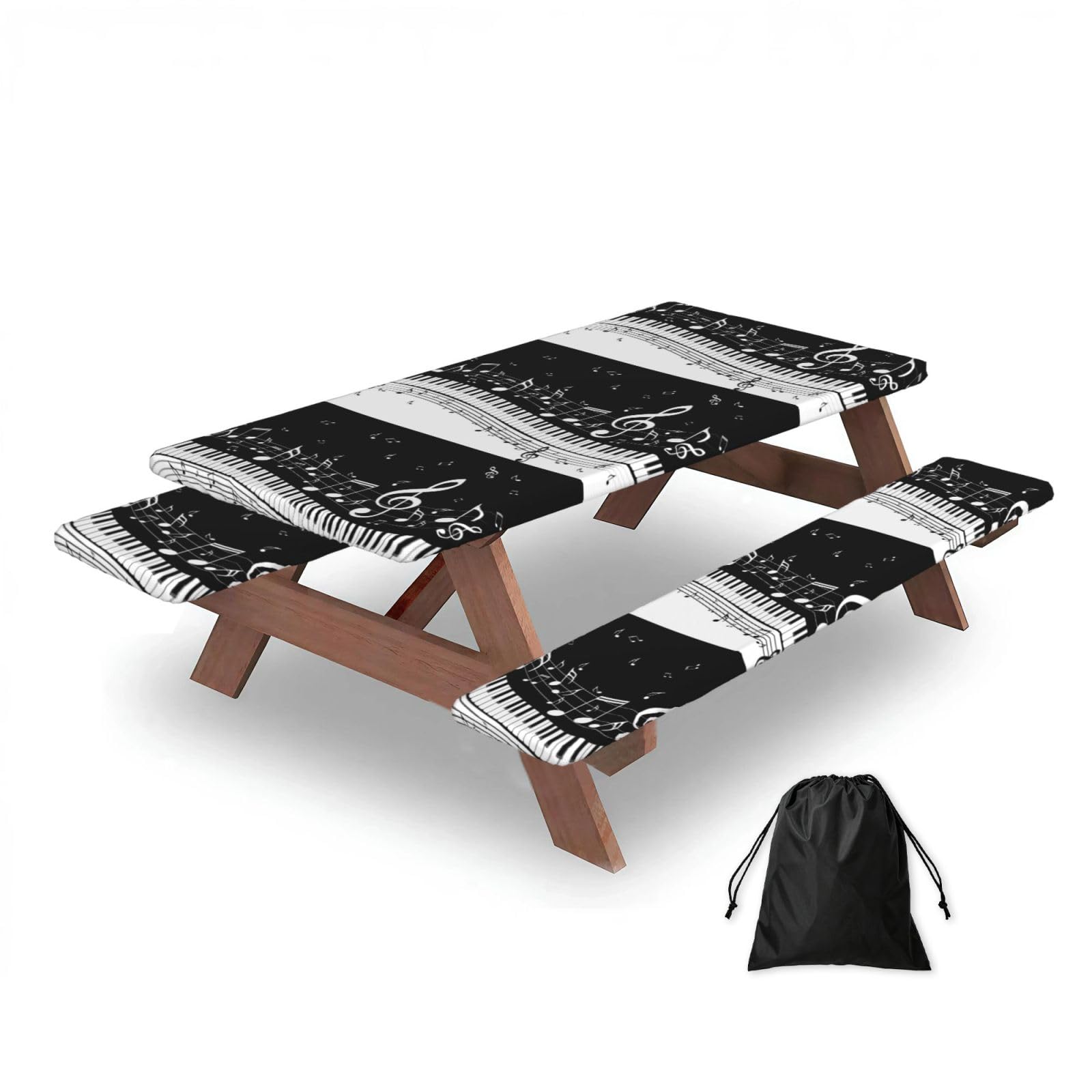 Dopklna As Picture Piano Key Notes, Picnic Table Cover With Bench Covers -Waterproof Elastic Fitted Tablecloth For Garden Camping Patio 76X152cm
