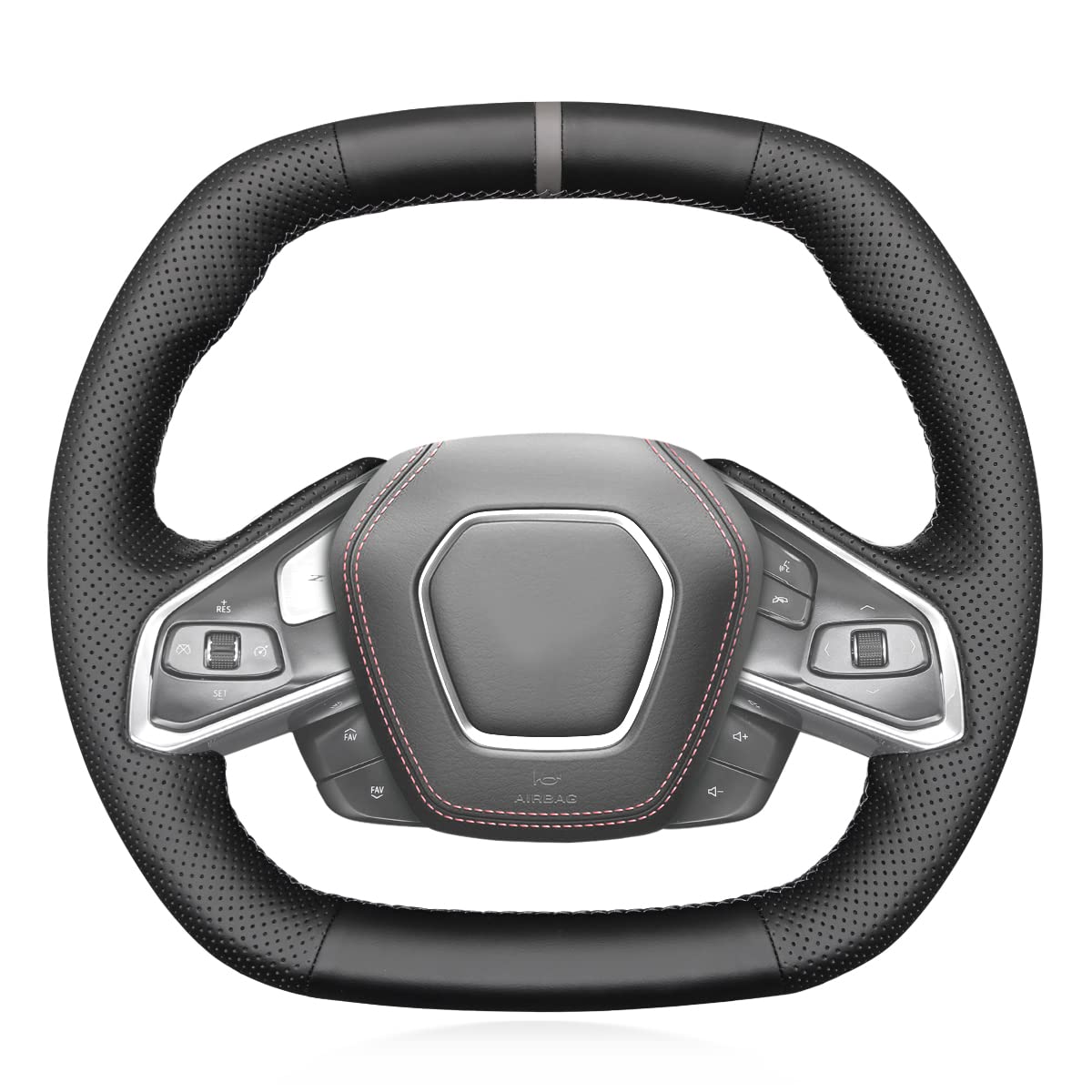 MEWANT Custom Hand Stitch Black Genuine Leather Steering Wheel Wrap for Chevy Corvette (C8) 2020-2023 Stingray Z06