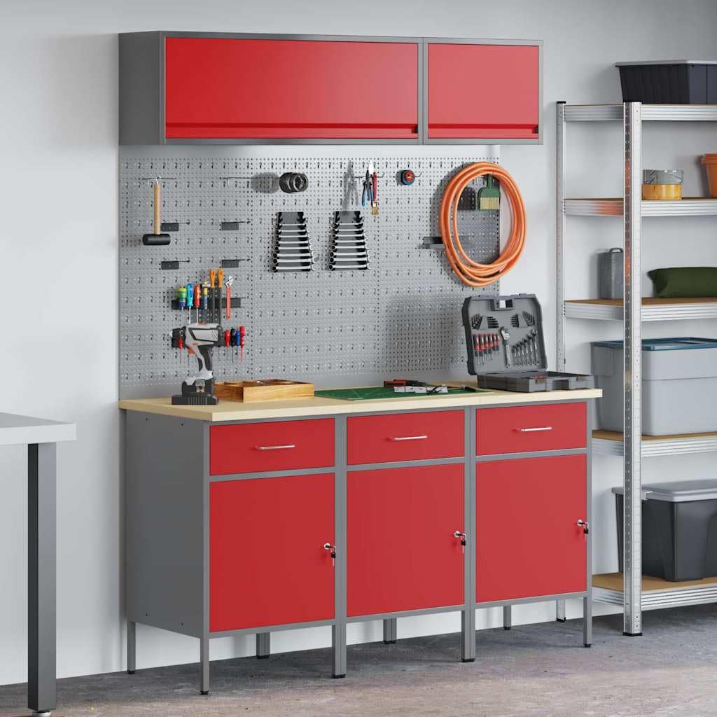 vidaXL Set Banco Lavoro 8 Pezzi Acciaio Rosso