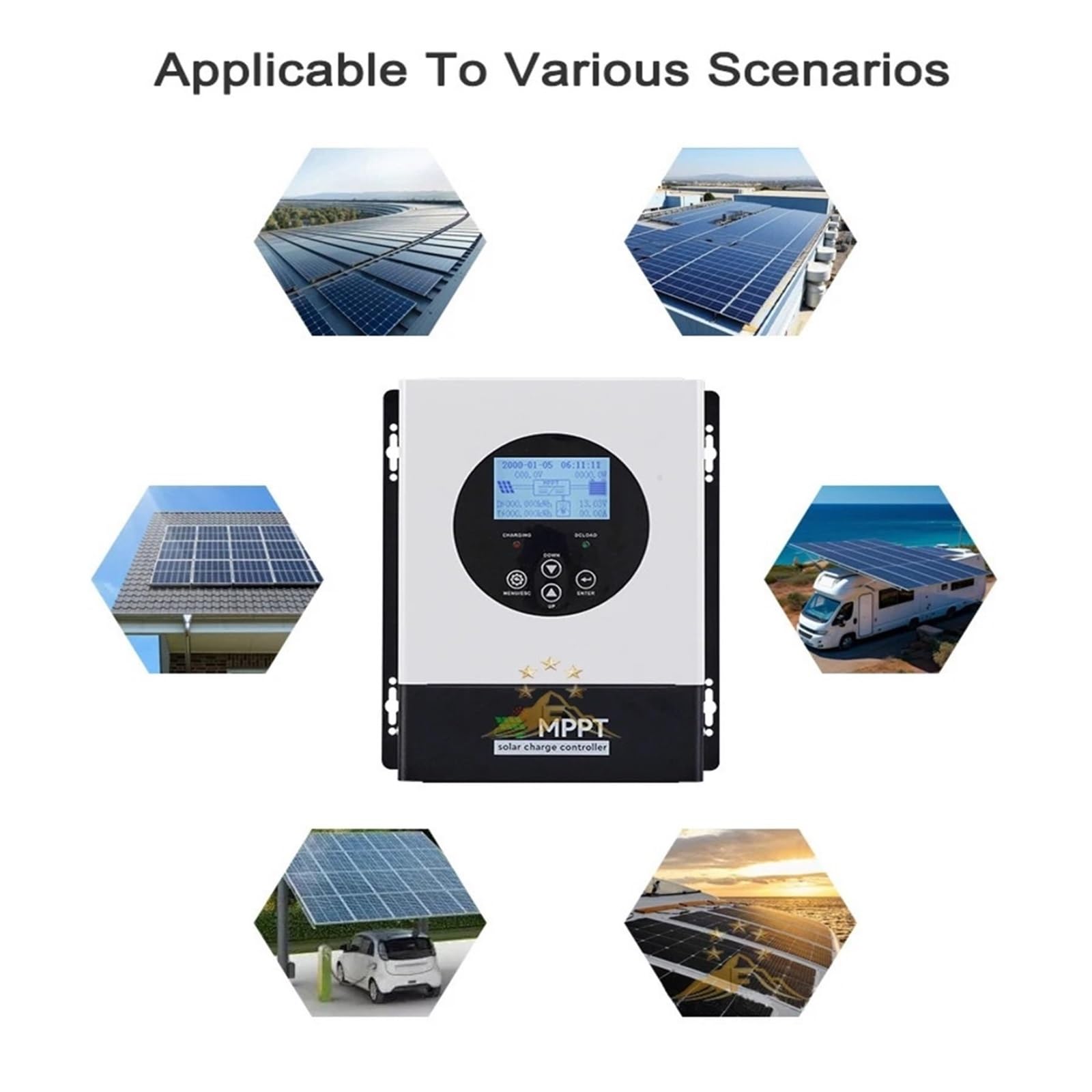 Kontroler ładowania słonecznego, 100A 120A 230V Inteligentny Sterownik Słoneczny MPPT 80A 70A 60A 50A 30A Wydajny Regulator Ładowania Słonecznego PV Dla Akumulatora 12V 24V 48V 96V(80A)