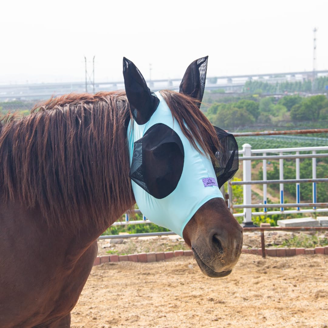 Horzmetnex Stretchy Horse Fly Mask with Extra-Large Eyes & Mane Opening – Soft, Breathable Fly Mask for Horses, Tangle-Free Design, Enhanced