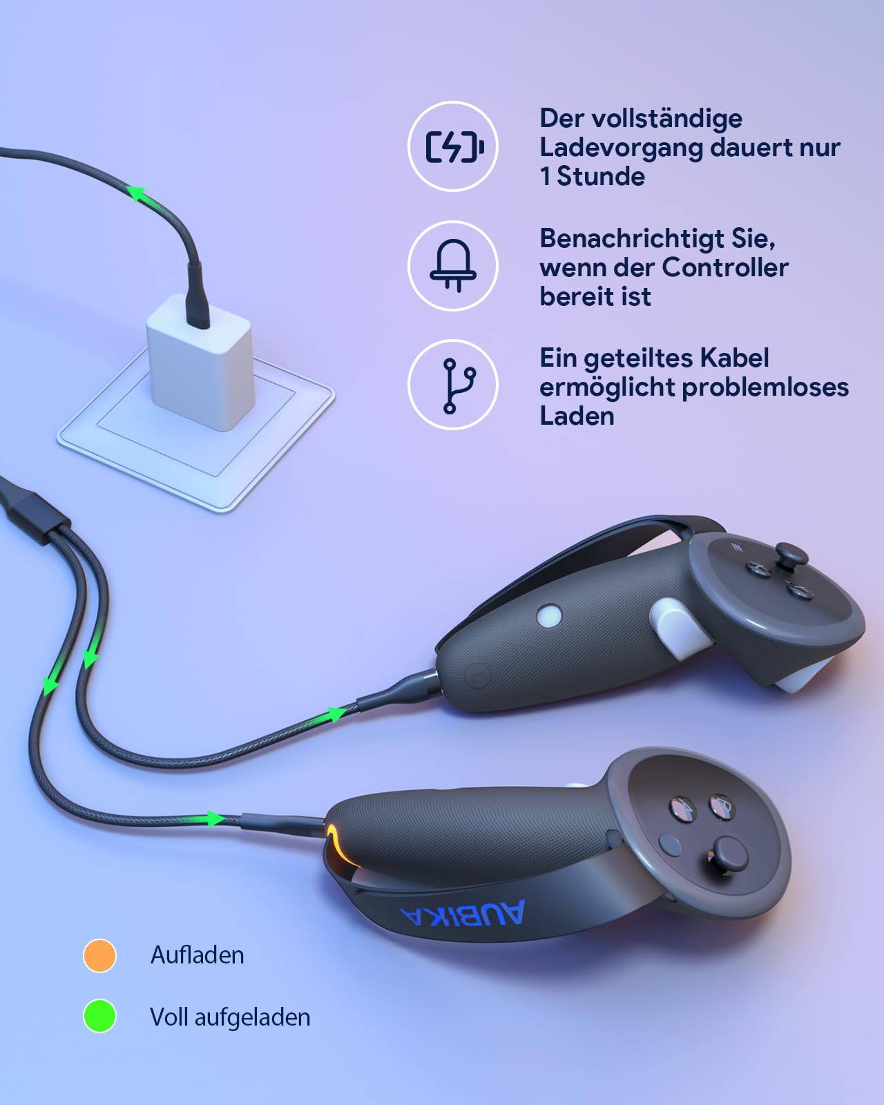 Aubika Wiederaufladbare Controller-Griffabdeckung für Quest 3S, Oculus Quest 3 Griffe Zubehör, mit 2 Ersatzbatterien, Beschützer in VR