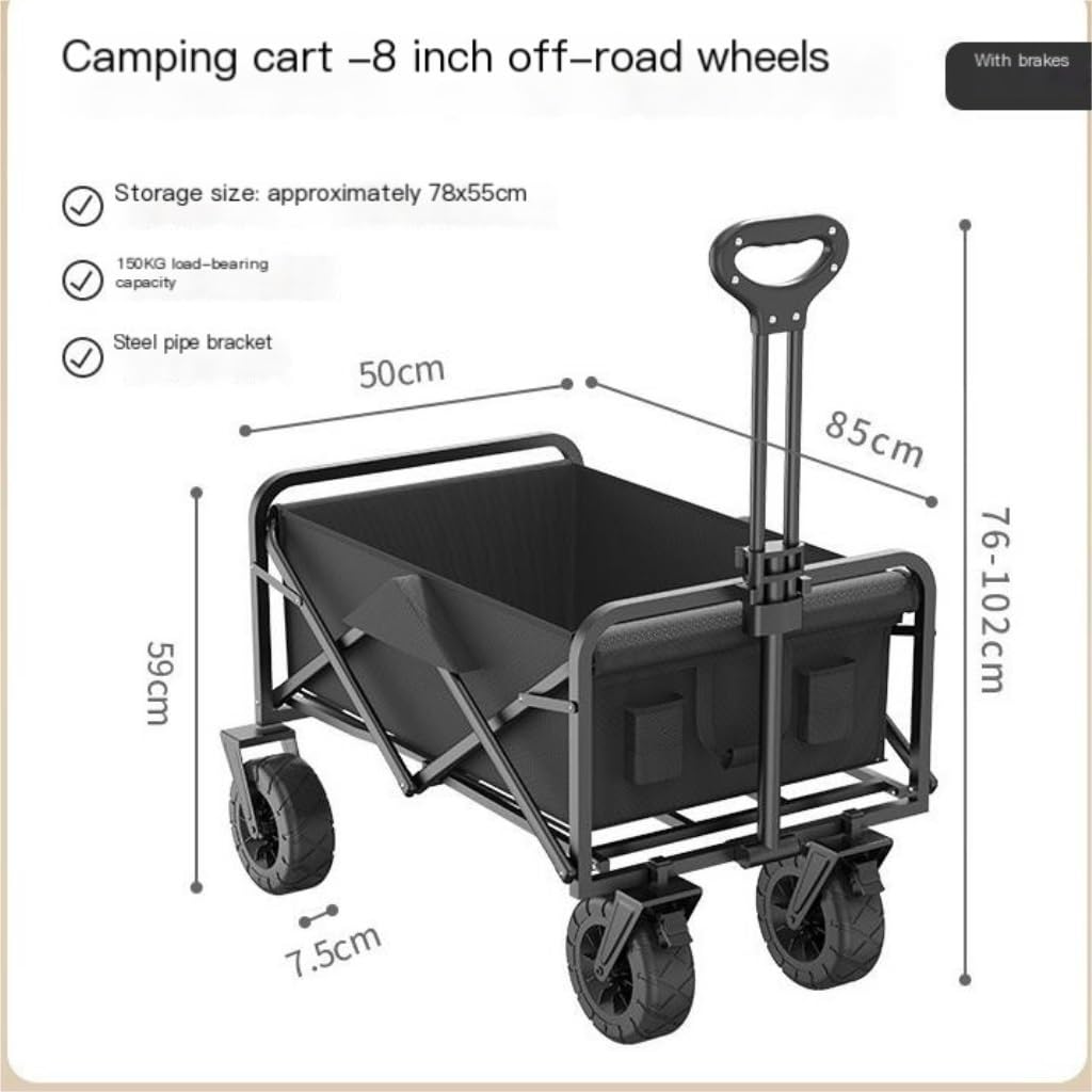 Tragbarer Strandwagen für Wohnmobil, Camping, faltbarer und kleiner Outdoor-Einkaufswagen, leichter Stall, Ziehwagen für Outdoor-Aktivitäten, Schwarz