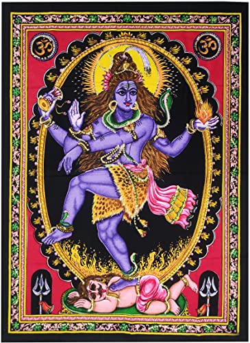 Poster Shiva Mahadev en coton multicolore tenture spirituelle suspendre sans cadre Purpledip 20086