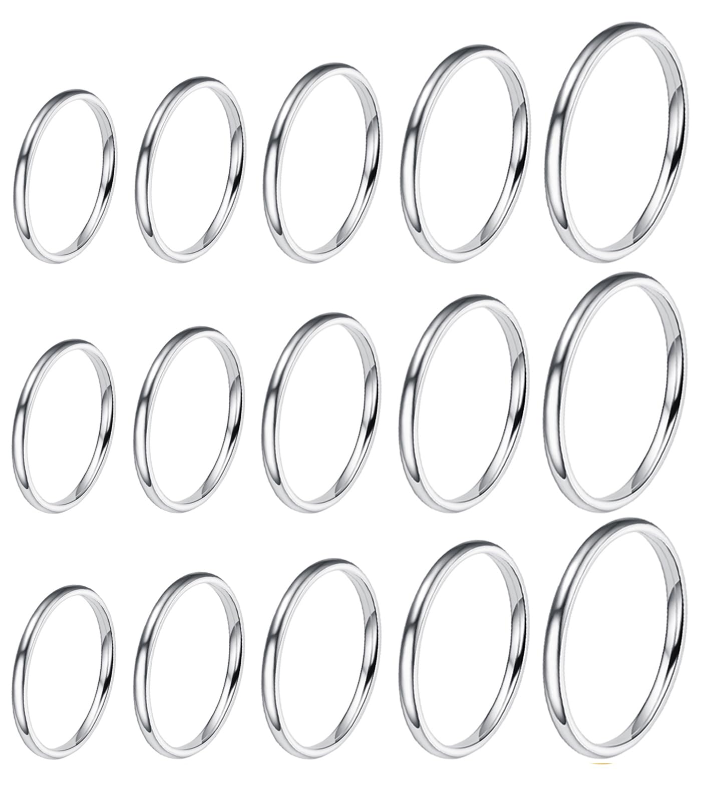 Set 8 Anelli Donna In Acciaio Inossidabile - Impilabili, Misure 5-12, Argento - Foto 12