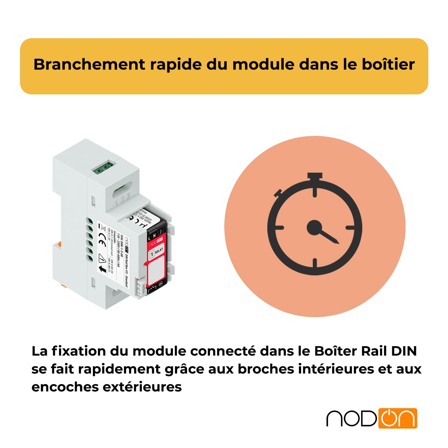 NodOn - Boîtier Rail DIN "Standard" pour modules NodOn Zigbee et EnOcean, pack 5 unités, accessoire, tableau électrique, compatible modules SIN-(x)-1-20, SIN-(x)-2-20, SIN-(x)-RS-20, SIN-(x)-SM-21