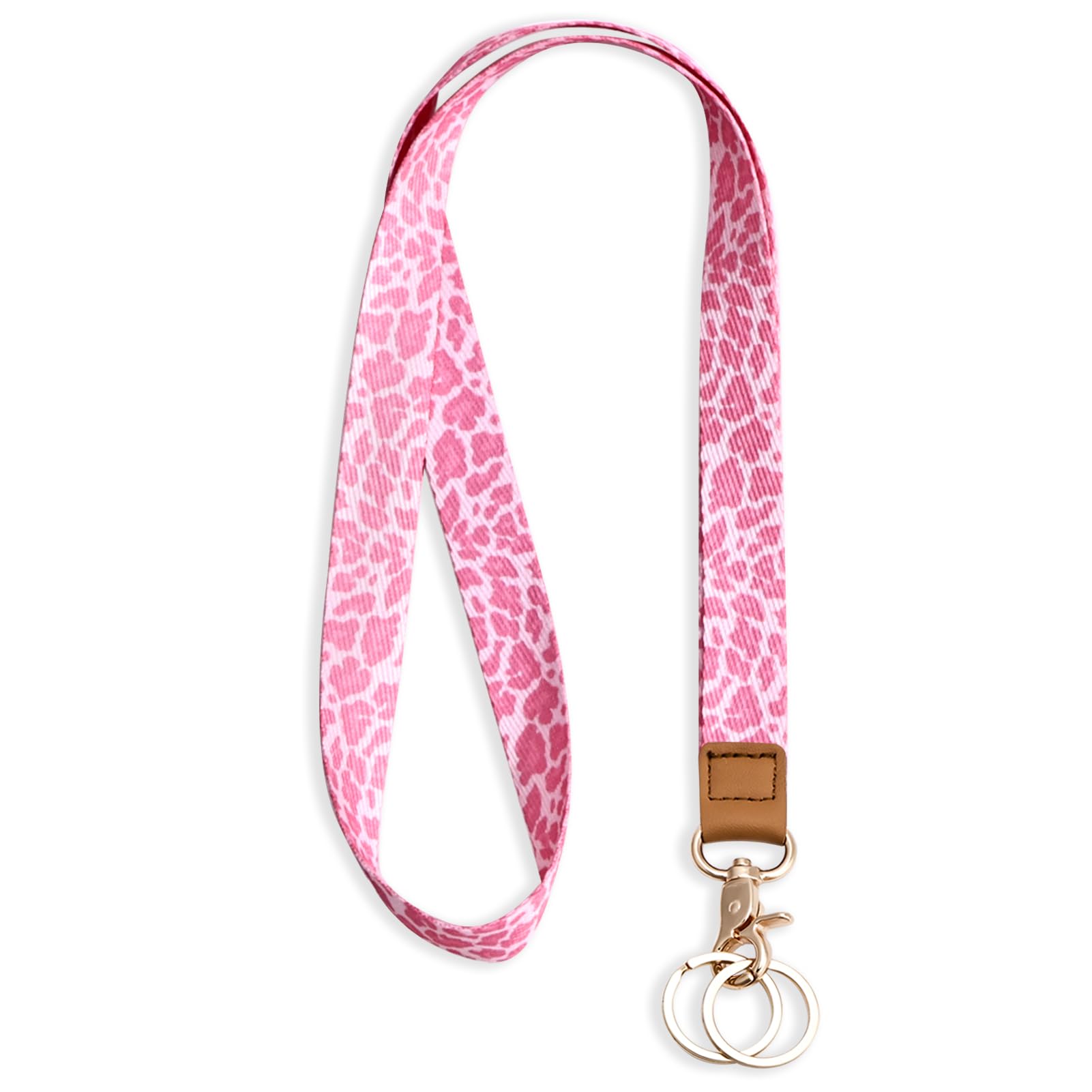 Knagsfa Lanyards for ID Badges, Neck Lanyards for Keys with Metal Hook, Cute Keychain Lanyard for Women, Hot Pink Leopard — image 1