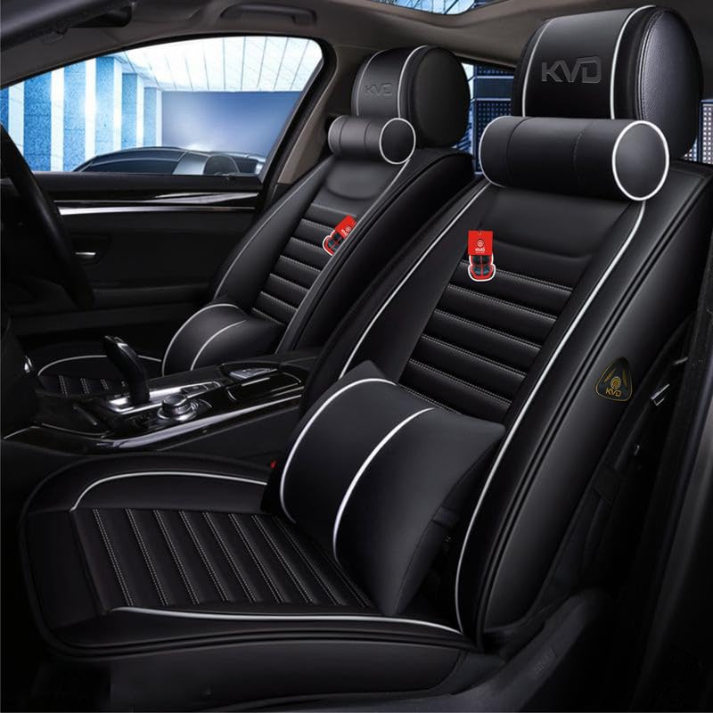 KVD Heavy Nappa Luxury Car Seat Cover Compatible with Tata Sierra Black + Silver Free Pillows and Neck Rest Set (with 5 Years Warranty) - DZ015/159-image-5