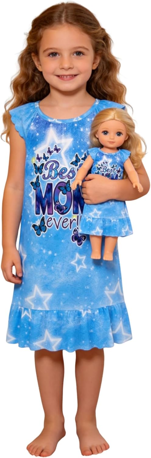 LQSZ Doll and Girl Matching Nightgown Outfit Pajamas Nightie Nightgown for Girls and Dolls Clothes