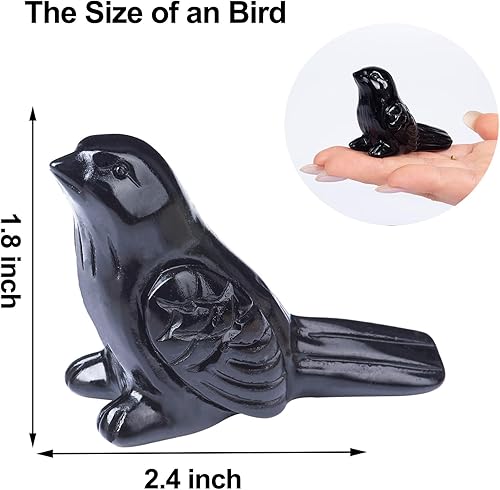 Vista 2 de Figura de pájaro de cristal de obsidiana negra tallada a mano, escultura de animal pulida de 2.4 pulgadas, piedra curativa, decoración de escritorio
