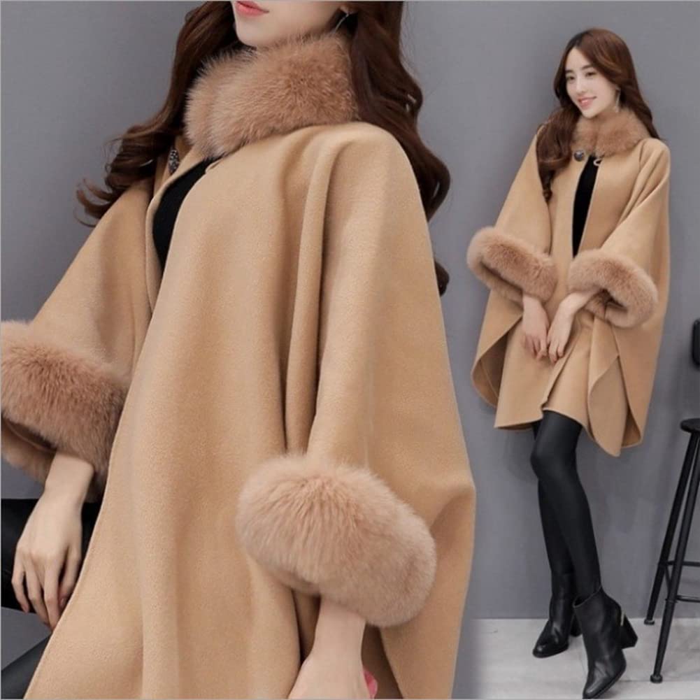 GUOCU Cappotto di Misto Lana Donna Cappotti Lungo Invernali Autunno Maniche Lunghe Moda Casual Eleganti Giacca Trench Cardigan Scialle Calda con Collo in Pelliccia Sintetica