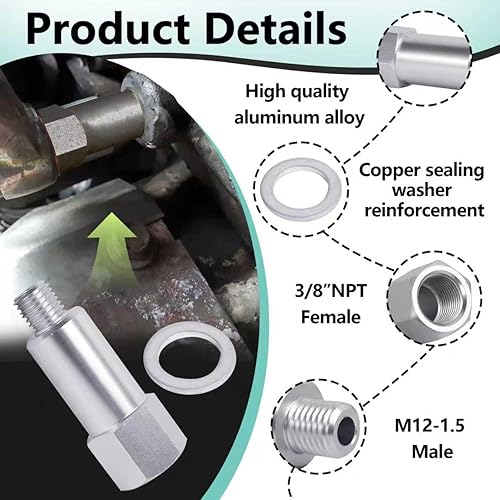 Miniatura 4 de 2 adaptadores de sensor de temperatura del agua refrigerante compatibles con motor LS, M12 1.5 a 38 NPT extendido, compatible con LS1 LS3 LS2 LQ4