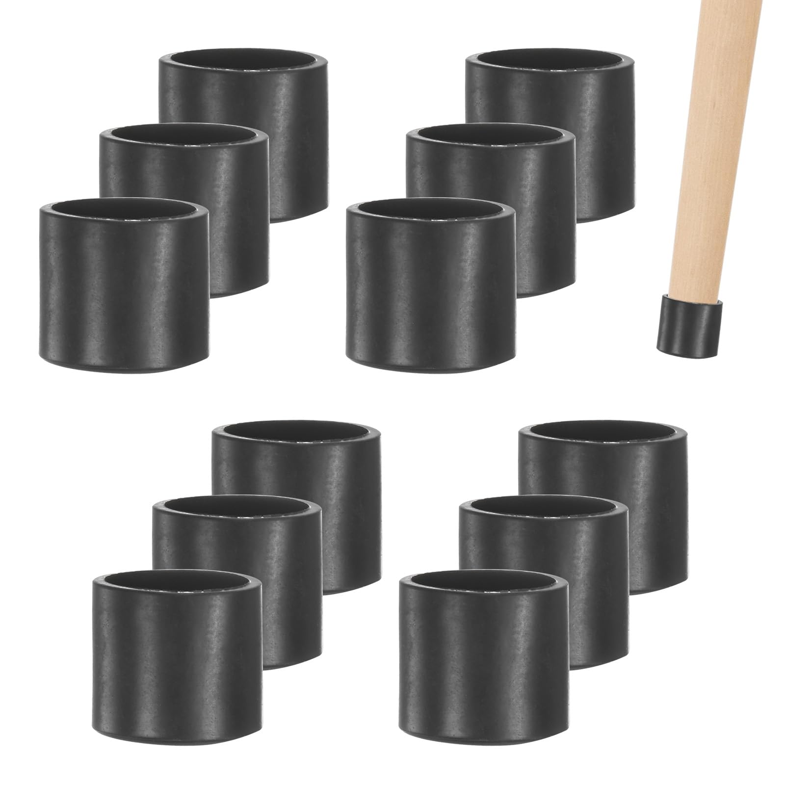 M METERXITY 12-Pack Chair Leg Caps, 15/32 Inch(12mm) PVC Chair Leg Floor Protectors for Folding Chairs/Metal Chairs/Furniture Table/Hardwood Floors, Round Non-Slip Cover End Tips [Black] — image 1