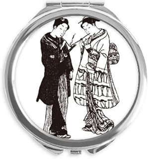 Japan Sketch Japanese Style Art Hand Compact Mirror Round Portable Pocket Glass