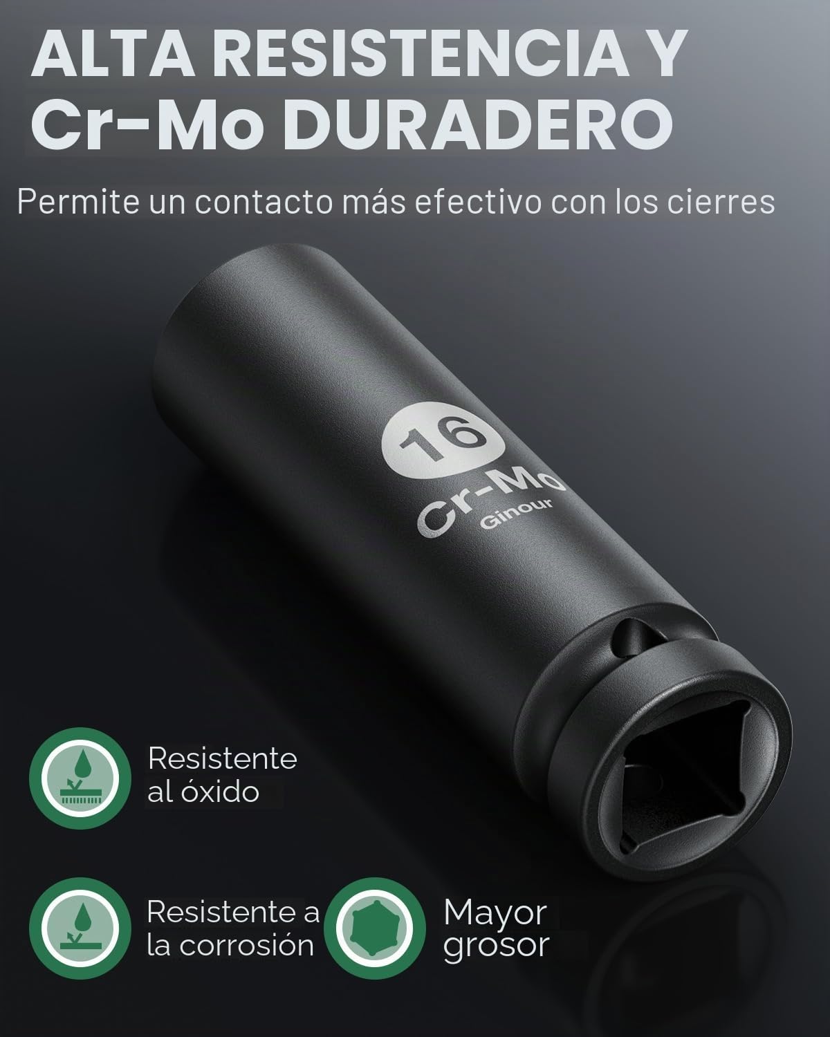 Ginour Juego de Vasos de Impacto 17 Piezas 1/2" CR-MO 10-32 mm | Vasos de 6 puntos incluye adaptador de 3/8" a 1/2", ideal para llaves de impacto neumáticas y eléctricas, reparación y taller