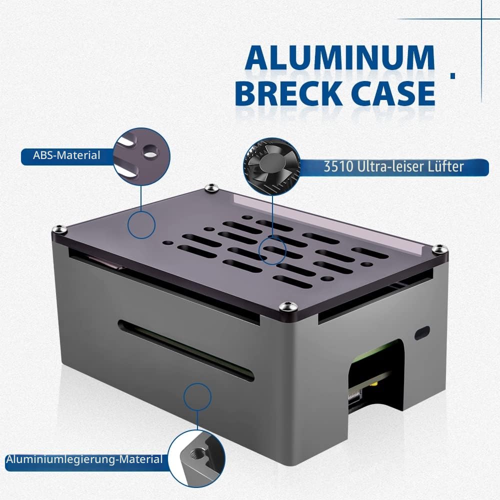 GeeekPi Aluminium NAS Gehäuse mit PWM Lüfter und M.2 SATA SSD Adapterplatine für Raspberry Pi 4, Passive Aluminiumgehäuse mit 3510 Ultra-Quiet Lüfter für Raspberry Pi 4 Model B 2GB 4GB 8GB
