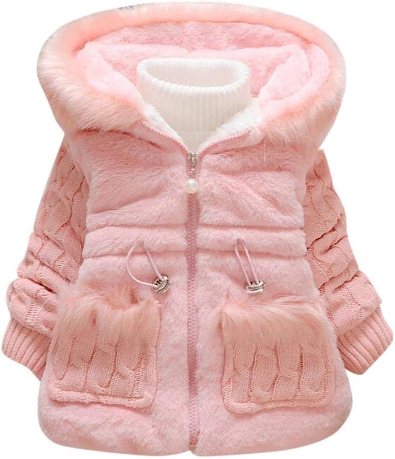 Baby Fleece Coat,Zerototens Children Baby Girls Pink Outwear Tops Faux Fur Hoodie Warm Clothes Coat Jacket Baby Winter Coats for Girls 1-5 Years Old