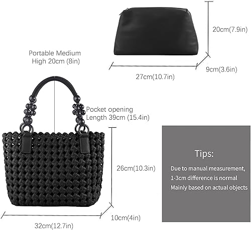 Miniatura 3 de Bolsas de mano tejidas para mujer ahuecadas Handmad Bolso de hombro de cuero tejido con asa superior, bolso de compras bolsa de playa