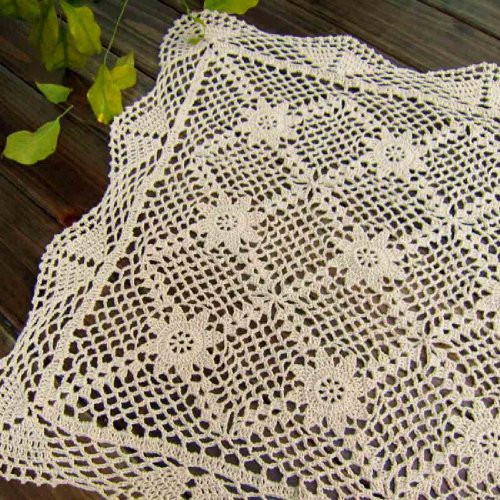 kilofly Handmade Crochet Cotton Lace Table Placemats Sofa Doilies, 2pc, Square, Beige,19.6 inch - Thumbnail 4