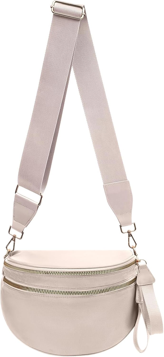 Nylon Crossbody Bags Bum Bag for Women Large Sling Bag Purse with Adjustable Strap(Beige)